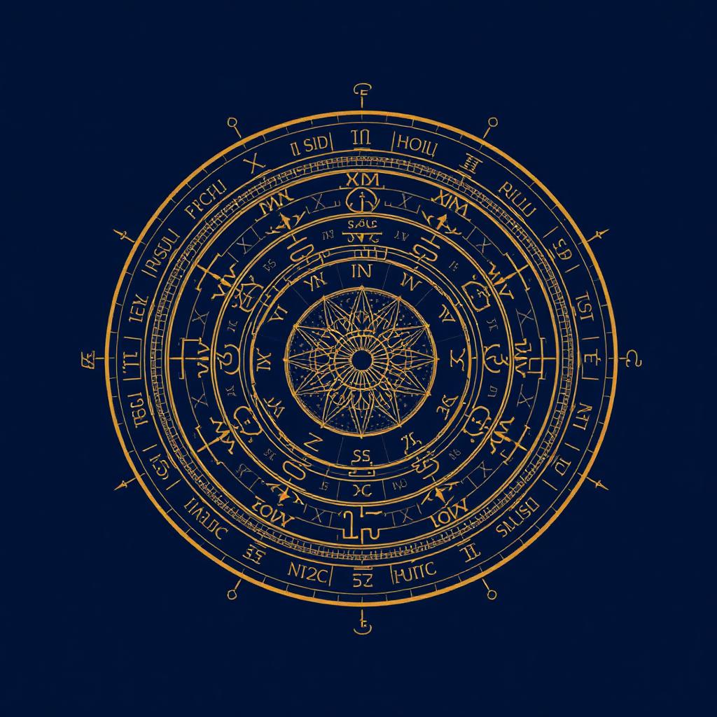 Astrologisches Chart mit zwölf Häusern und planetarer Symbolik